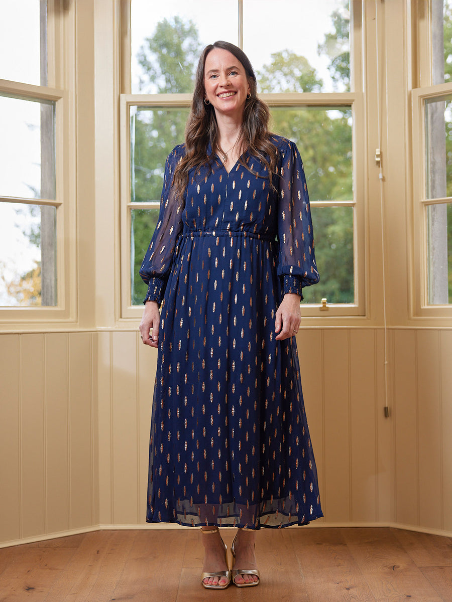 Libby Lurex Dress - Navy and Bronze / Silver