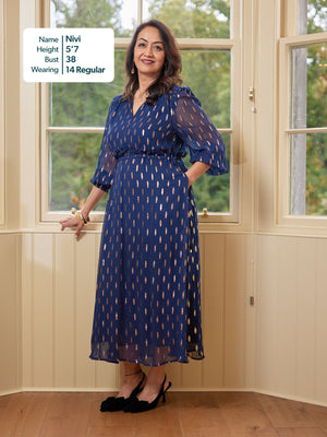 Libby Lurex Dress - Navy and Bronze / Silver