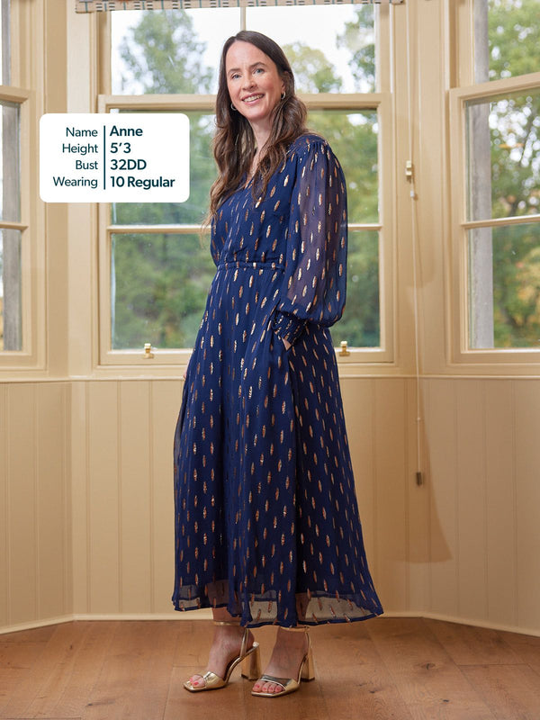 Libby Lurex Dress - Navy and Bronze / Silver