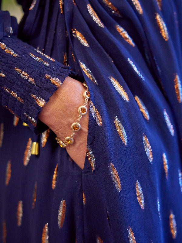 Libby Lurex Dress - Navy and Bronze / Silver