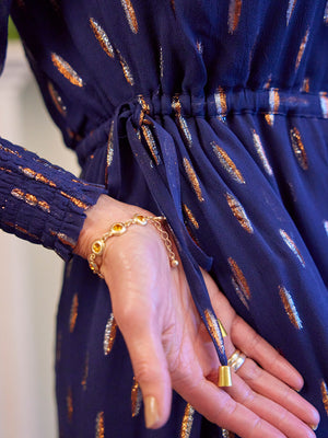 Libby Lurex Dress - Navy and Bronze / Silver