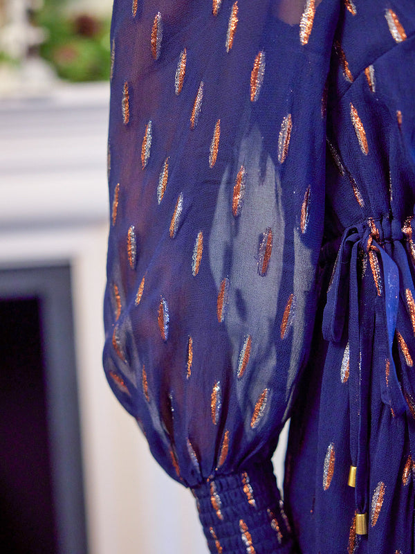 Libby Lurex Dress - Navy and Bronze / Silver