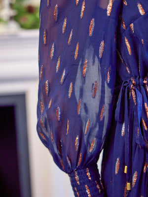 Libby Lurex Dress - Navy and Bronze / Silver