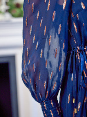 Libby Lurex Dress - Navy and Bronze / Silver