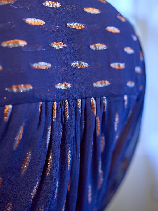 Libby Lurex Dress - Navy and Bronze / Silver