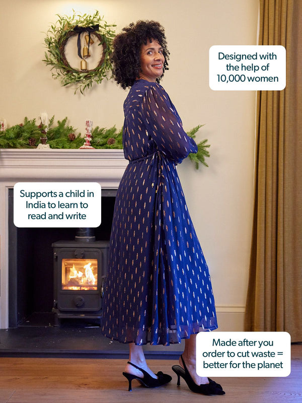 Libby Lurex Dress - Navy and Bronze / Silver