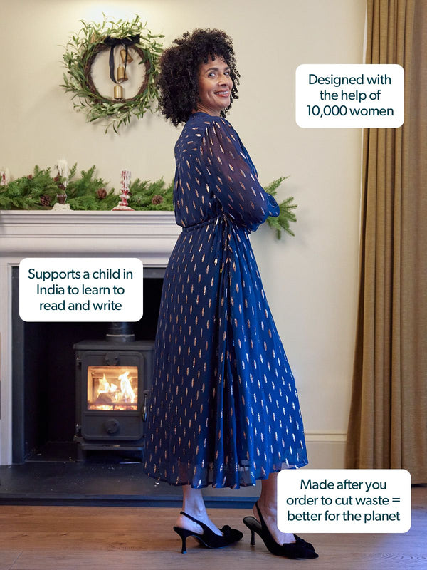 Libby Lurex Dress - Navy and Bronze / Silver