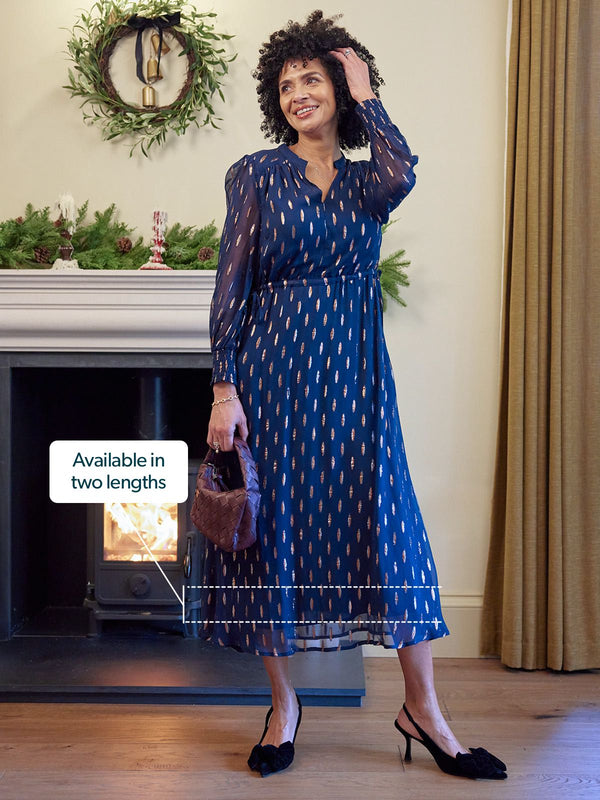 Libby Lurex Dress - Navy and Bronze / Silver