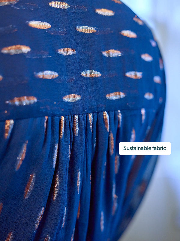 Libby Lurex Dress - Navy and Bronze / Silver