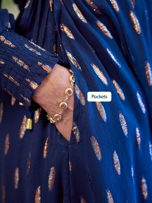 Libby Lurex Dress - Navy and Bronze / Silver