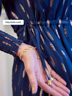 Libby Lurex Dress - Navy and Bronze / Silver