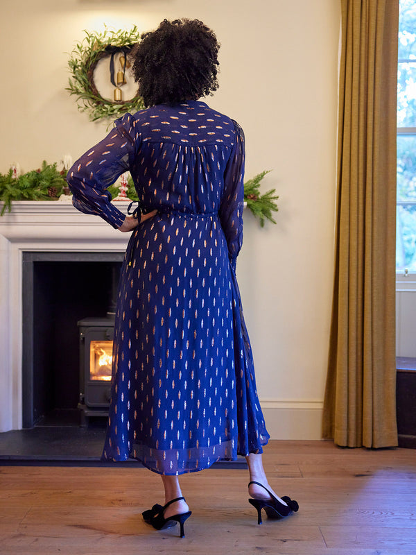 Libby Lurex Dress - Navy and Bronze / Silver