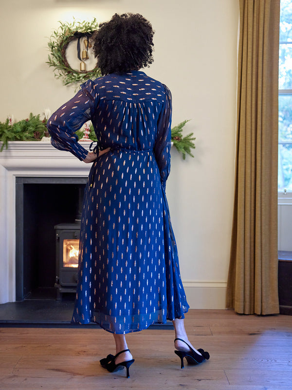 Libby Lurex Dress - Navy and Bronze / Silver
