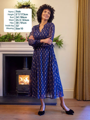 Libby Lurex Dress - Navy and Bronze / Silver