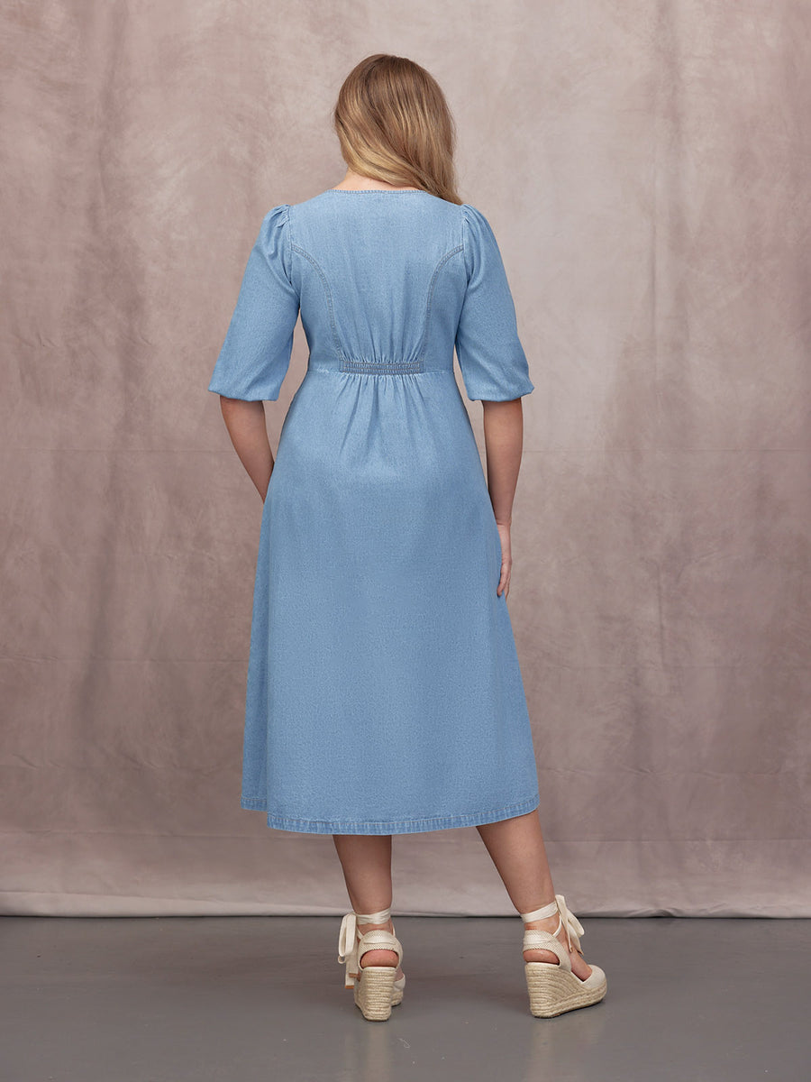 Lisa Embroidered Denim Dress - Light Wash Denim This is Unfolded Lisa Embroidered Denim Dress - Light Wash Denim This is Unfolded