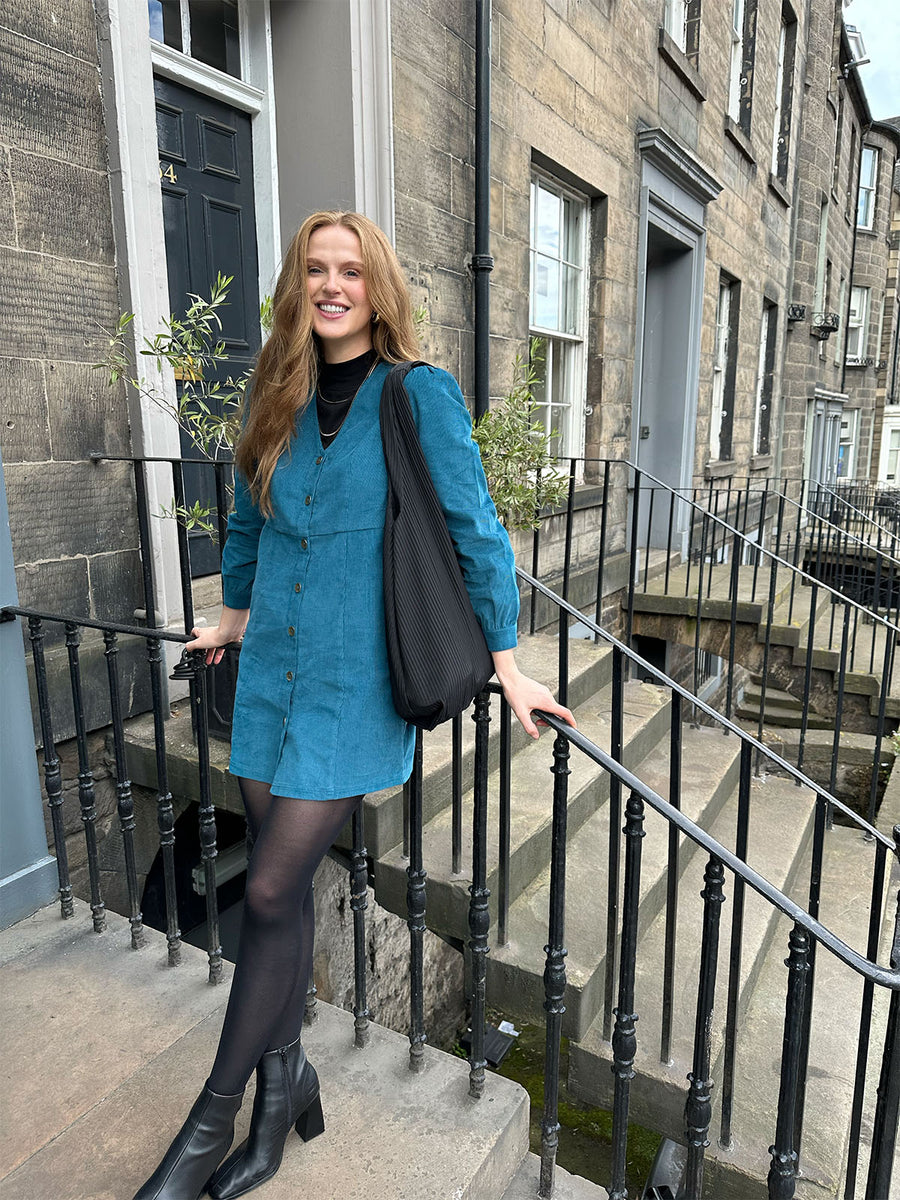 Liv - Cord Mini Dress - Teal - Sample