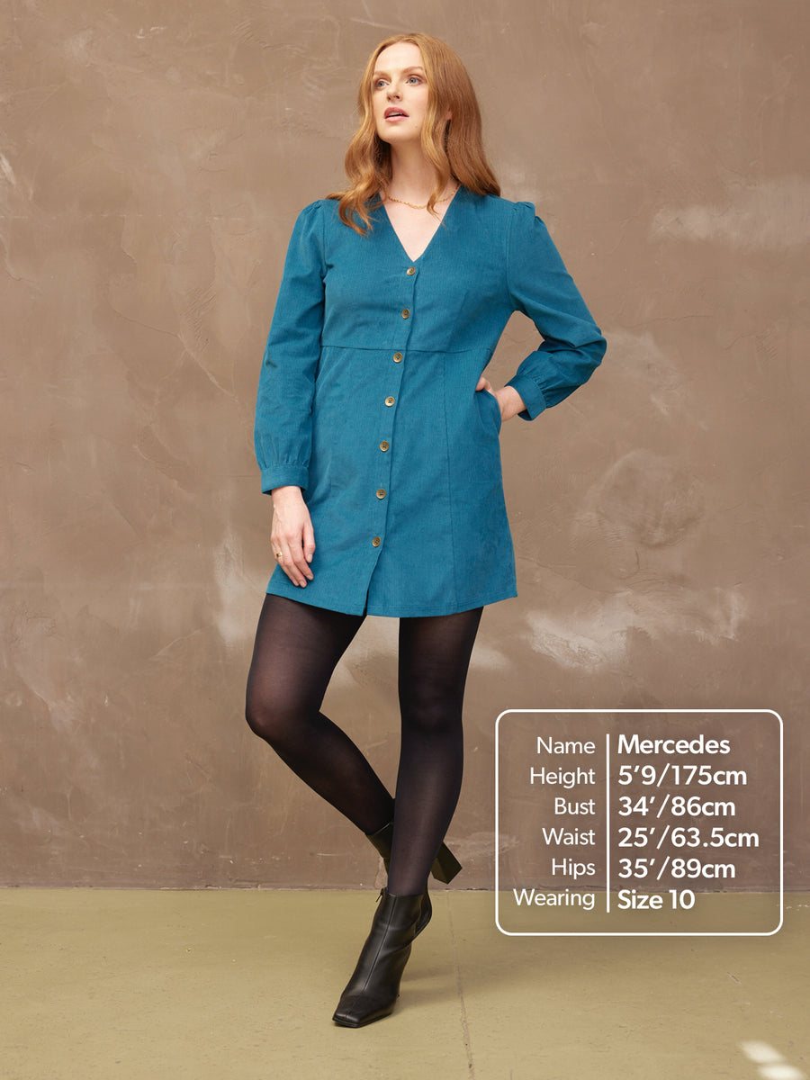 Liv - Cord Mini Dress - Teal - Sample