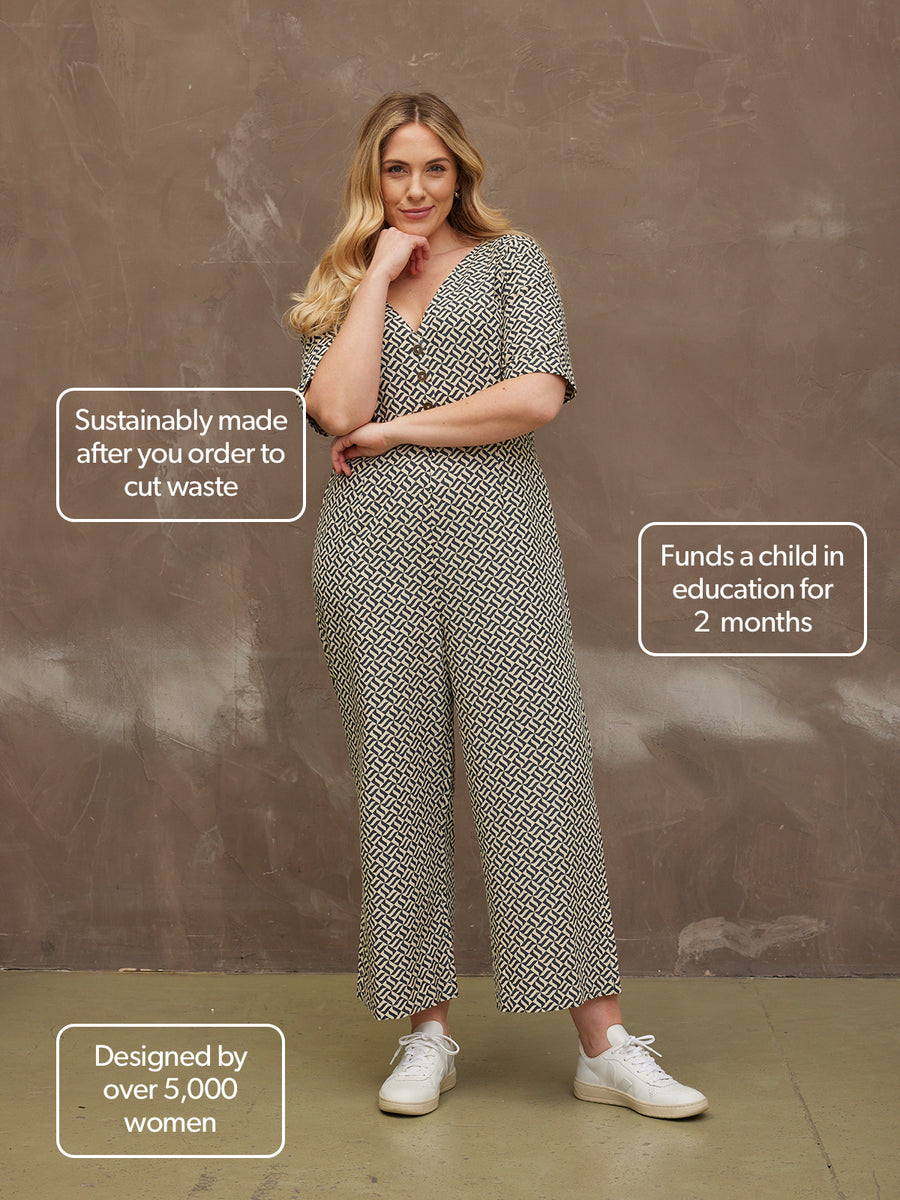 Lola - Button Jumpsuit - Navy Geo Print - Sample