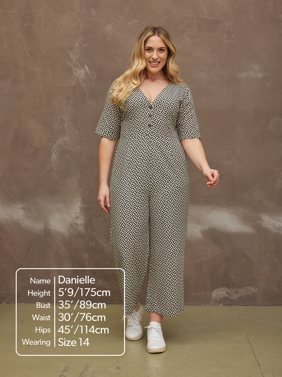 Lola - Button Jumpsuit - Navy Geo Print - Sample