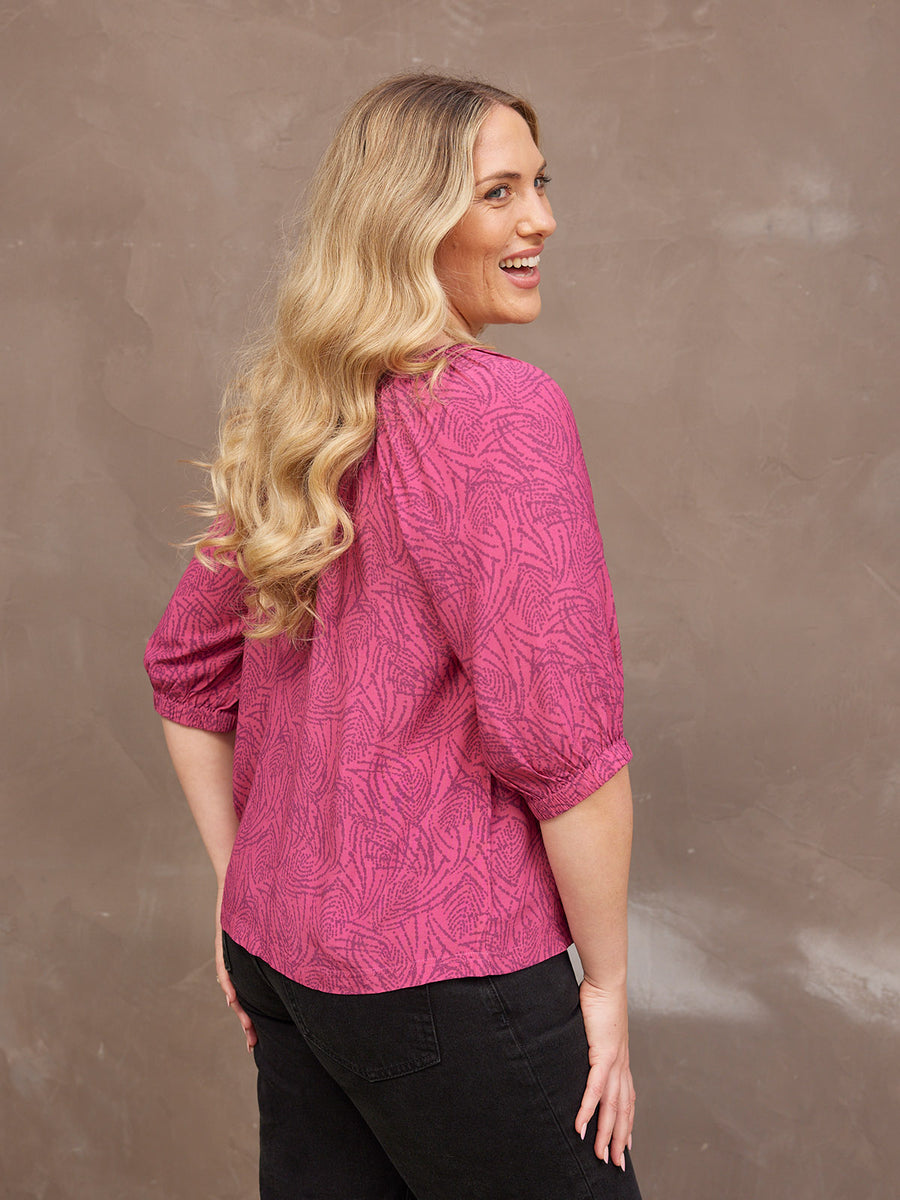 Lottie Top - Pink Abstract Dot Print