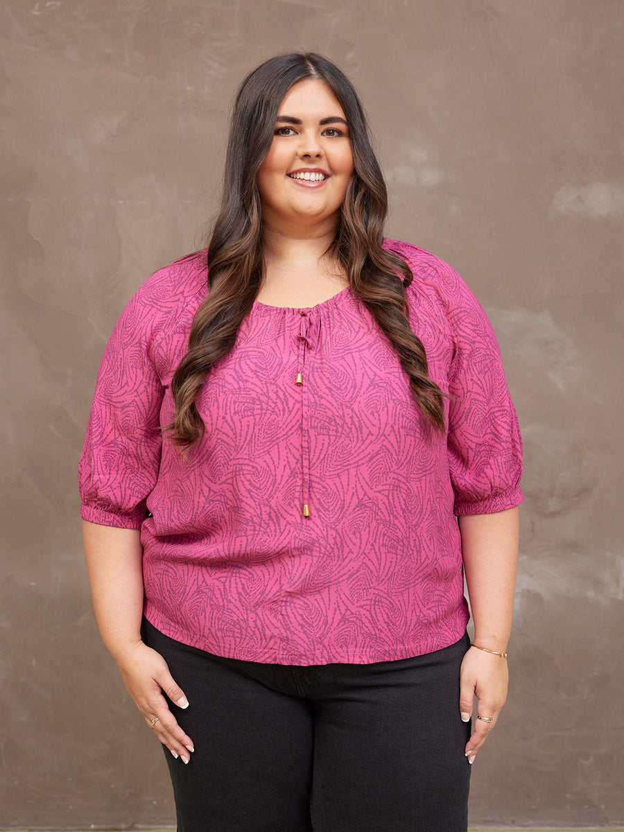 Lottie Top - Pink Abstract Dot Print