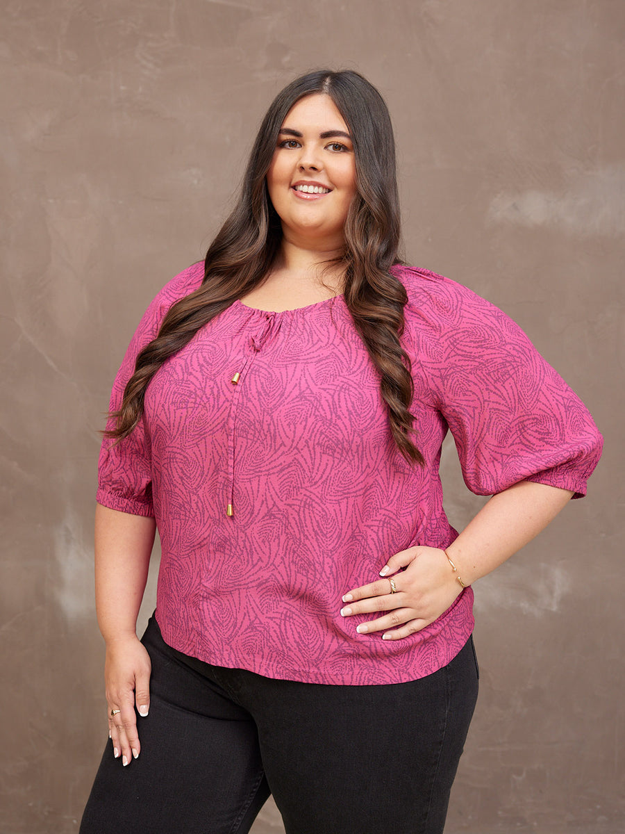 Lottie Top - Pink Abstract Dot Print