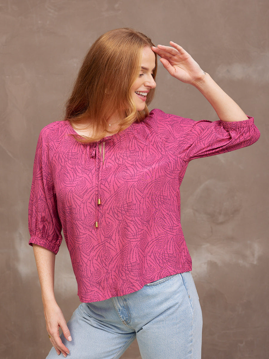 Lottie Top - Pink Abstract Dot Print
