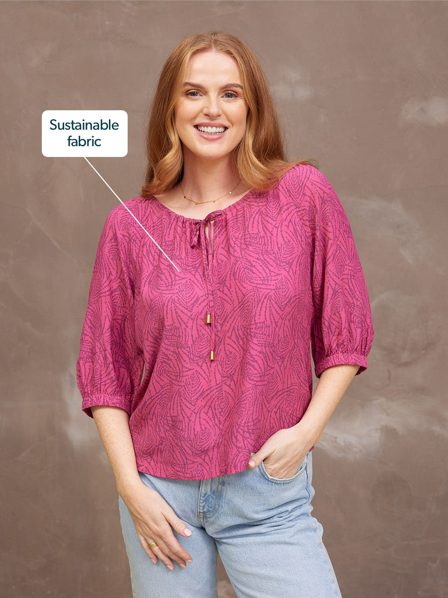 Lottie Top - Pink Abstract Dot Print