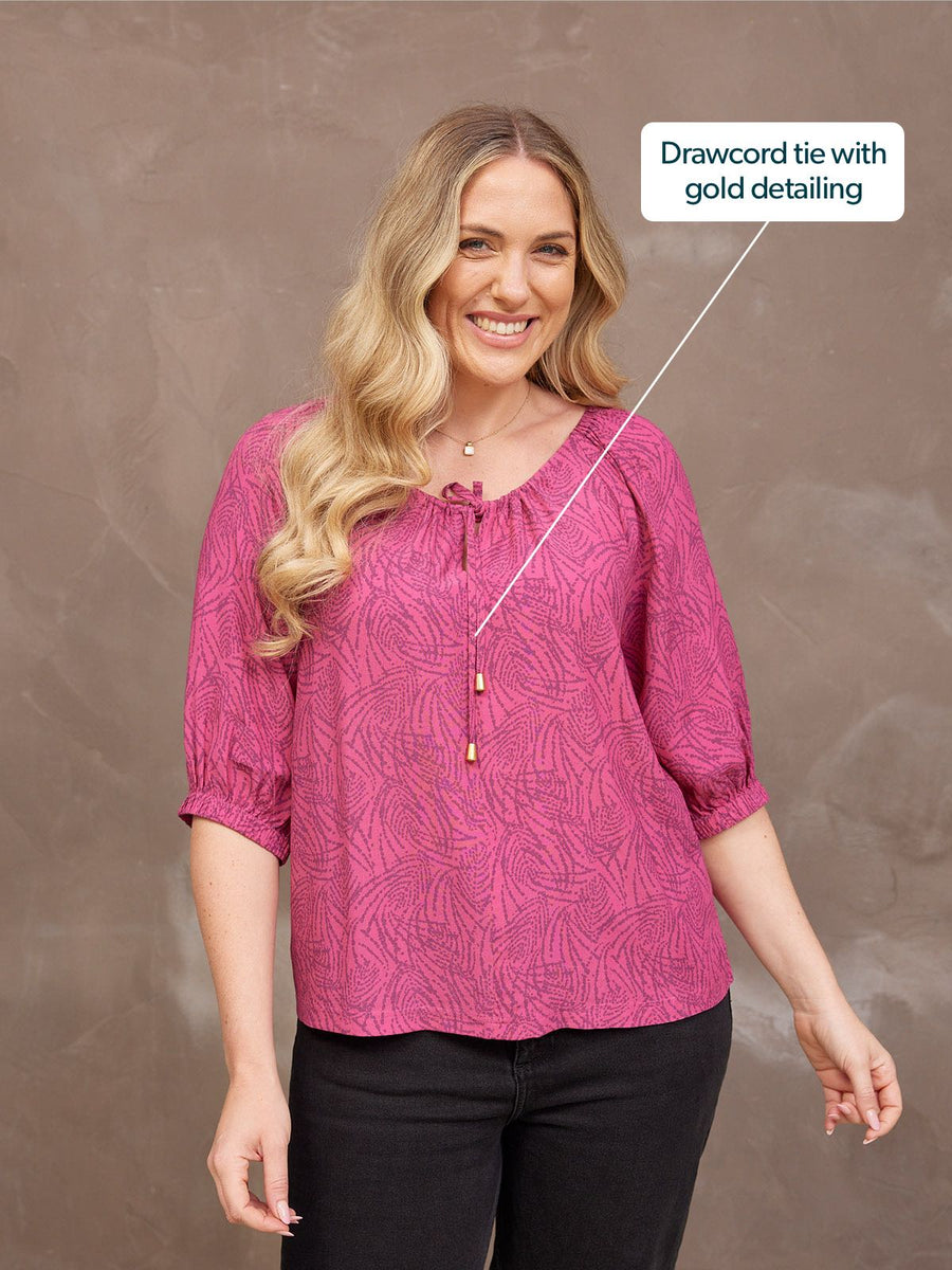 Lottie Top - Pink Abstract Dot Print