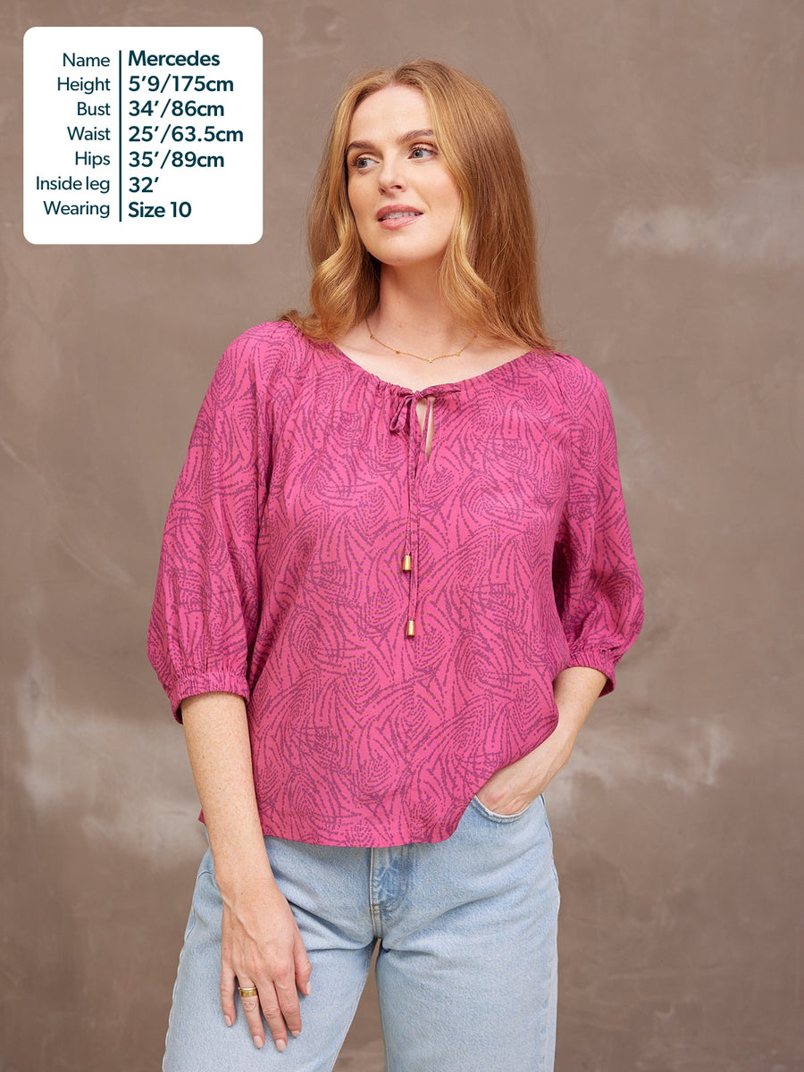 Lottie Top - Pink Abstract Dot Print