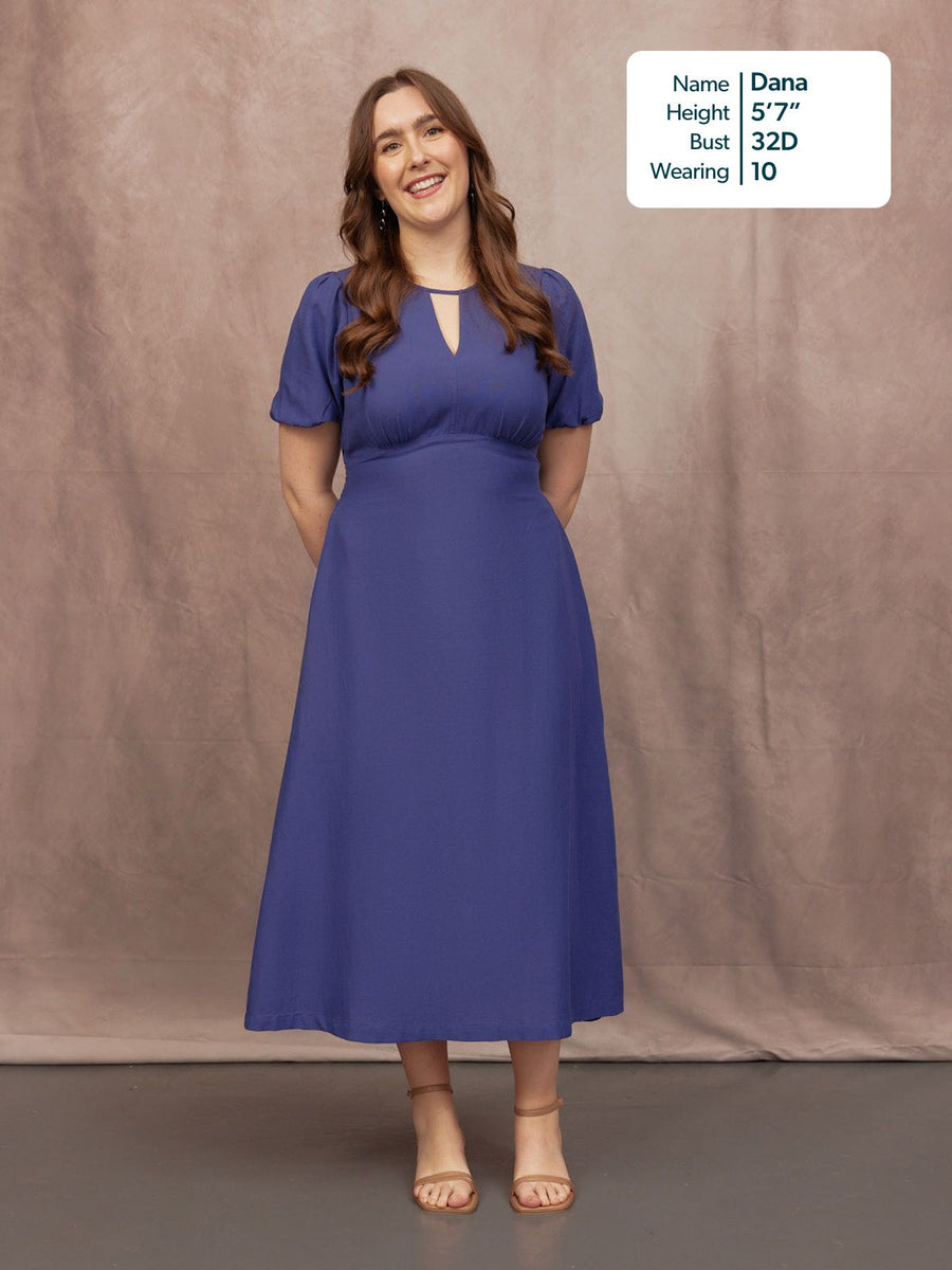 Lydia Bar Neckline Short Sleeve Dress - Blue