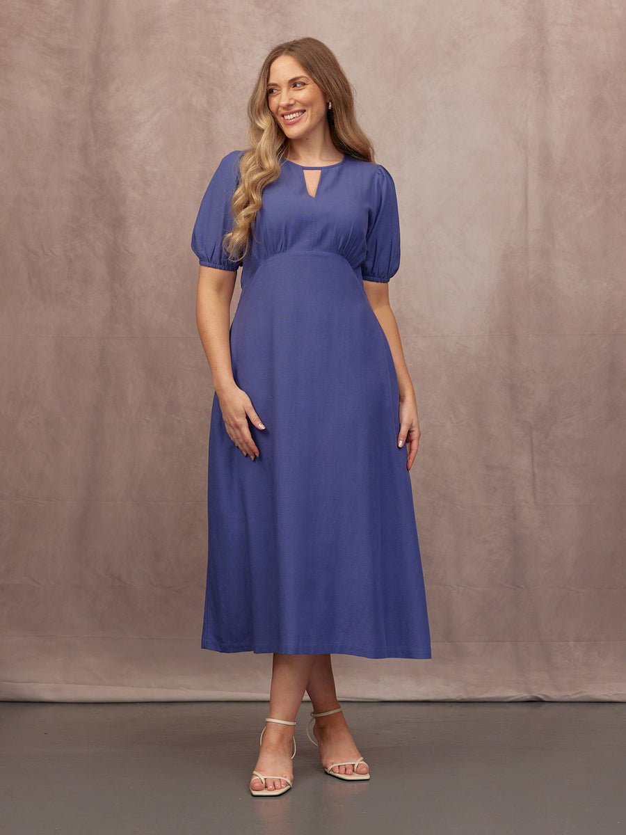 Lydia Bar Neckline Short Sleeve Dress - Blue