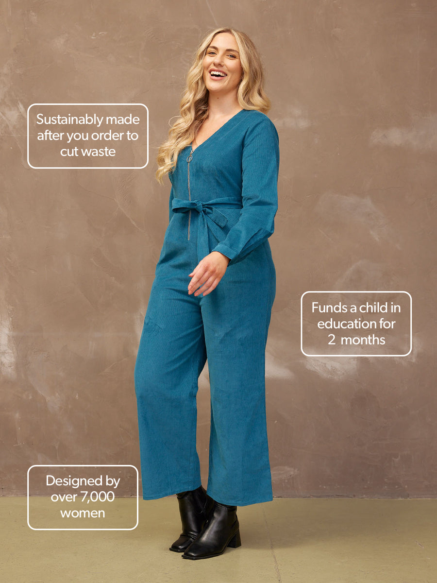 Maci - Cord Zip Jumpsuit - Teal