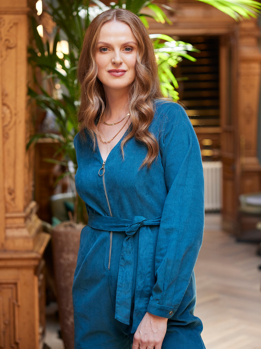 Maci - Cord Zip Jumpsuit - Teal