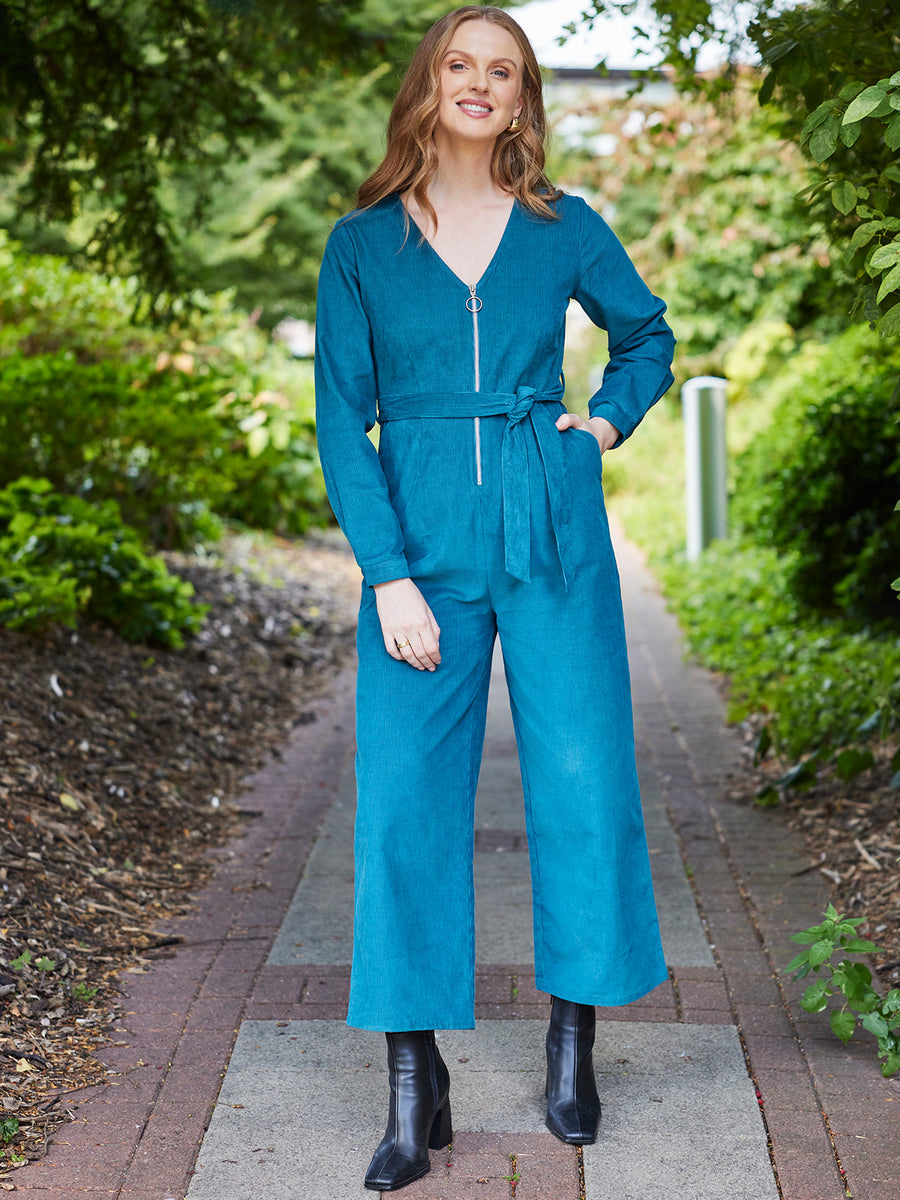Maci - Cord Zip Jumpsuit - Teal