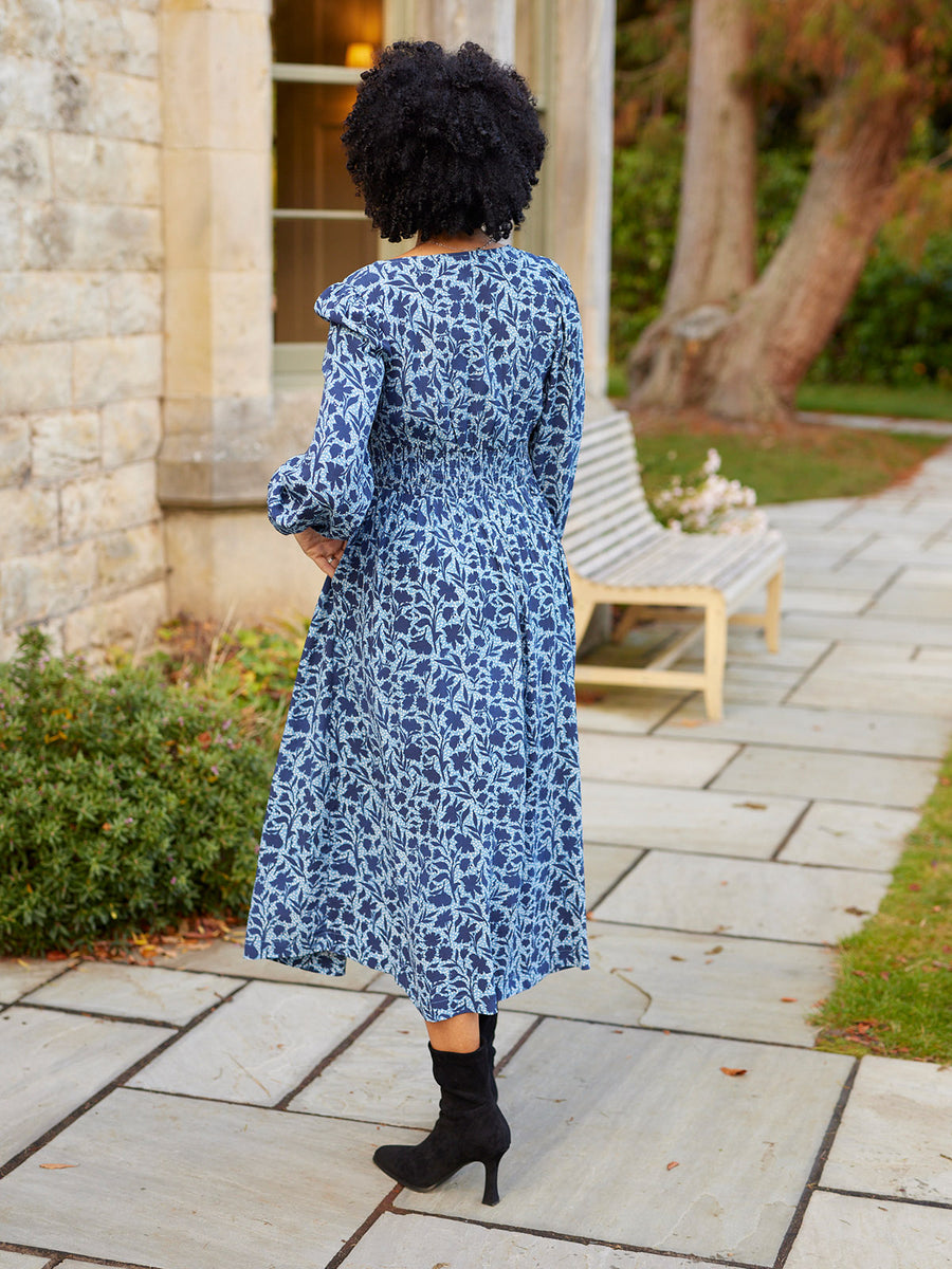 garden splendor navy blue floral print dress i madeline I. Madeline Womens Long Sleeve Garden Splendor Floral Keyhole Back Midi Dress L