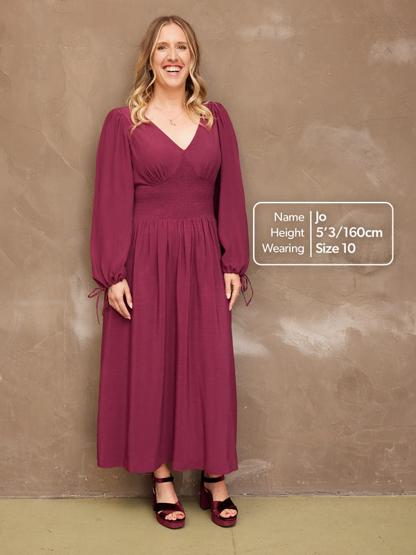 Maddie - V Neck Dress - Burgundy