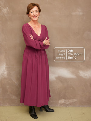 Maddie - V Neck Dress - Burgundy