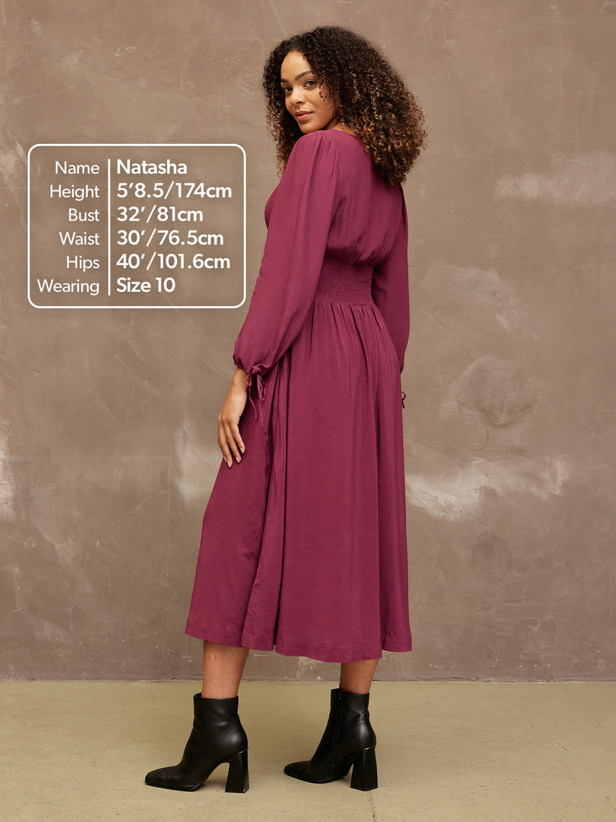 Maddie - V Neck Dress - Burgundy