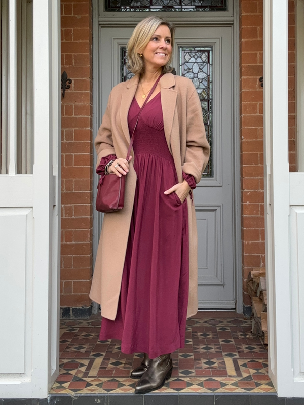 Maddie - V Neck Dress - Burgundy