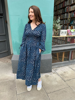 Maddie - V Neck Dress - Blue Floral