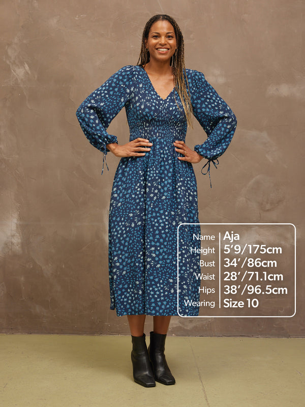 Maddie - V Neck Dress - Blue Floral
