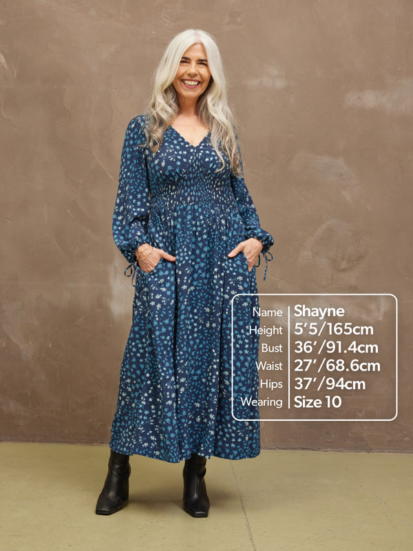Maddie - V Neck Dress - Blue Floral