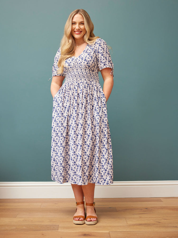 Maddie White Ditsy Print Midi Dress