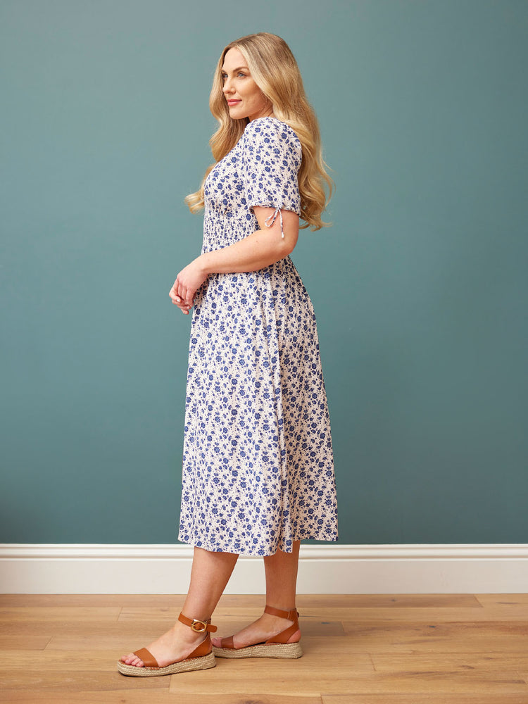 Maddie White Ditsy Print Midi Dress