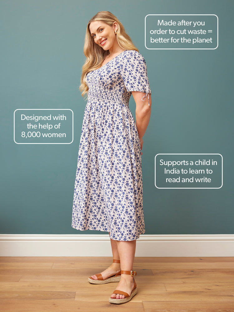 Maddie White Ditsy Print Midi Dress