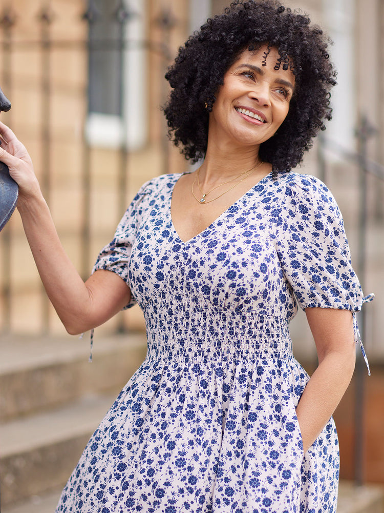 Maddie White Ditsy Print Midi Dress