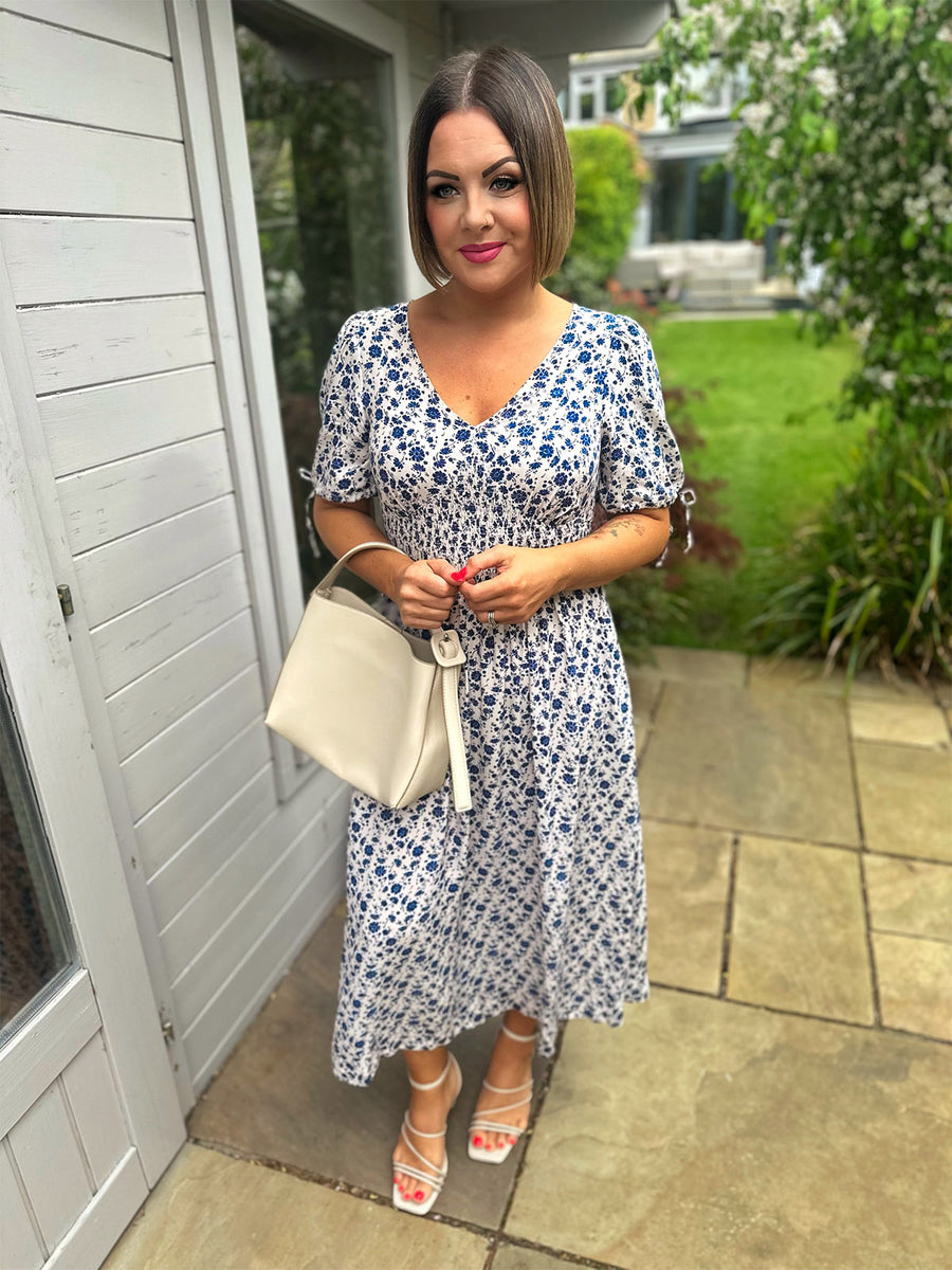 Maddie White Ditsy Print Midi Dress