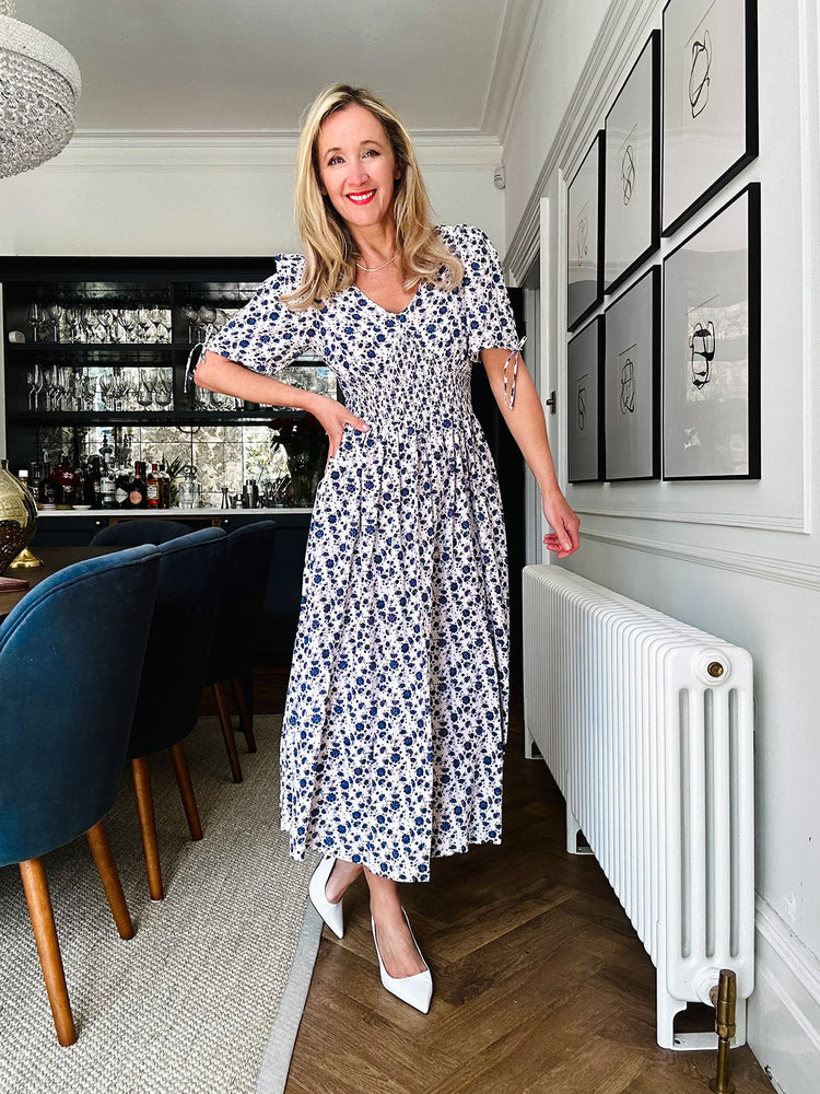 Maddie White Ditsy Print Midi Dress