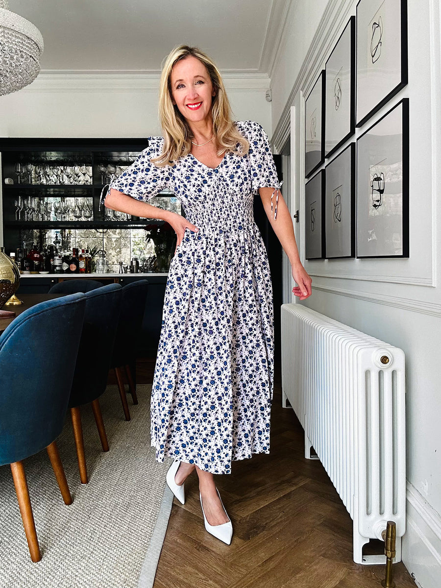 Maddie White Ditsy Print Midi Dress